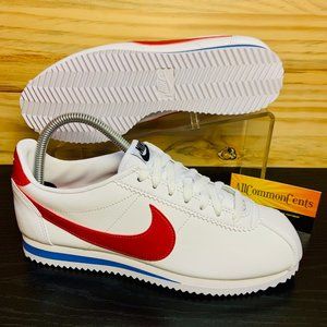 nike cortez leather white red blue